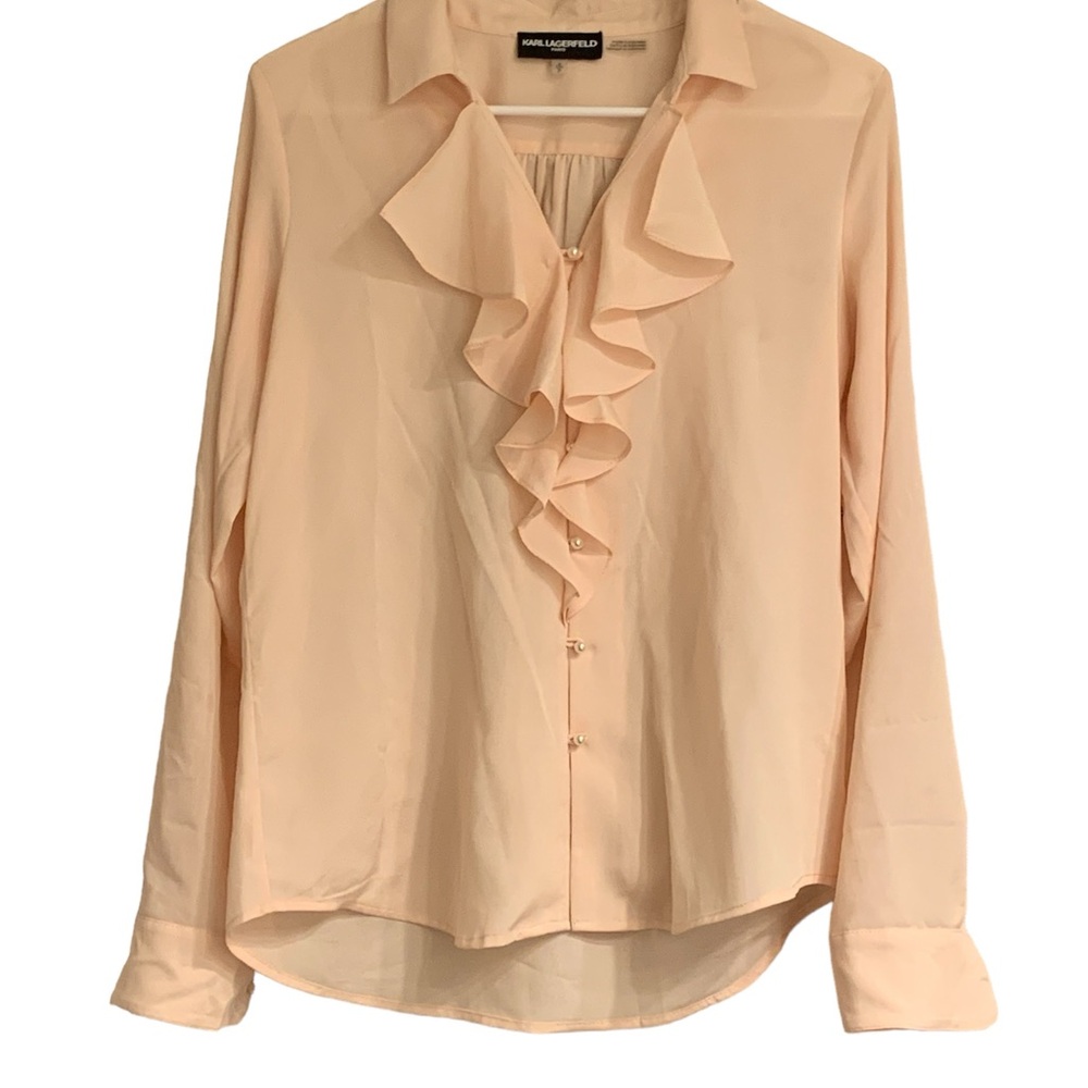 Karl Lagerfeld Paris peach blouse with pearl buttons, size small